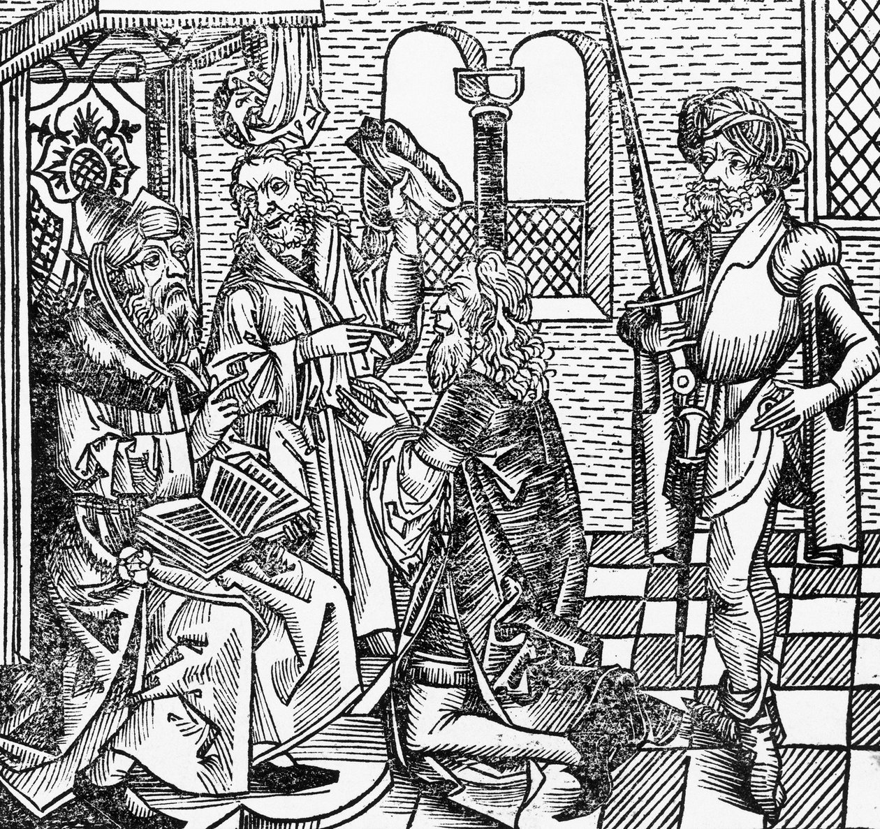 Mohammed na corte, lenhador alemão, de Nuremberg Chronicle (Liber Chronicarum) por Hartmann Schedel de William M. Timlin