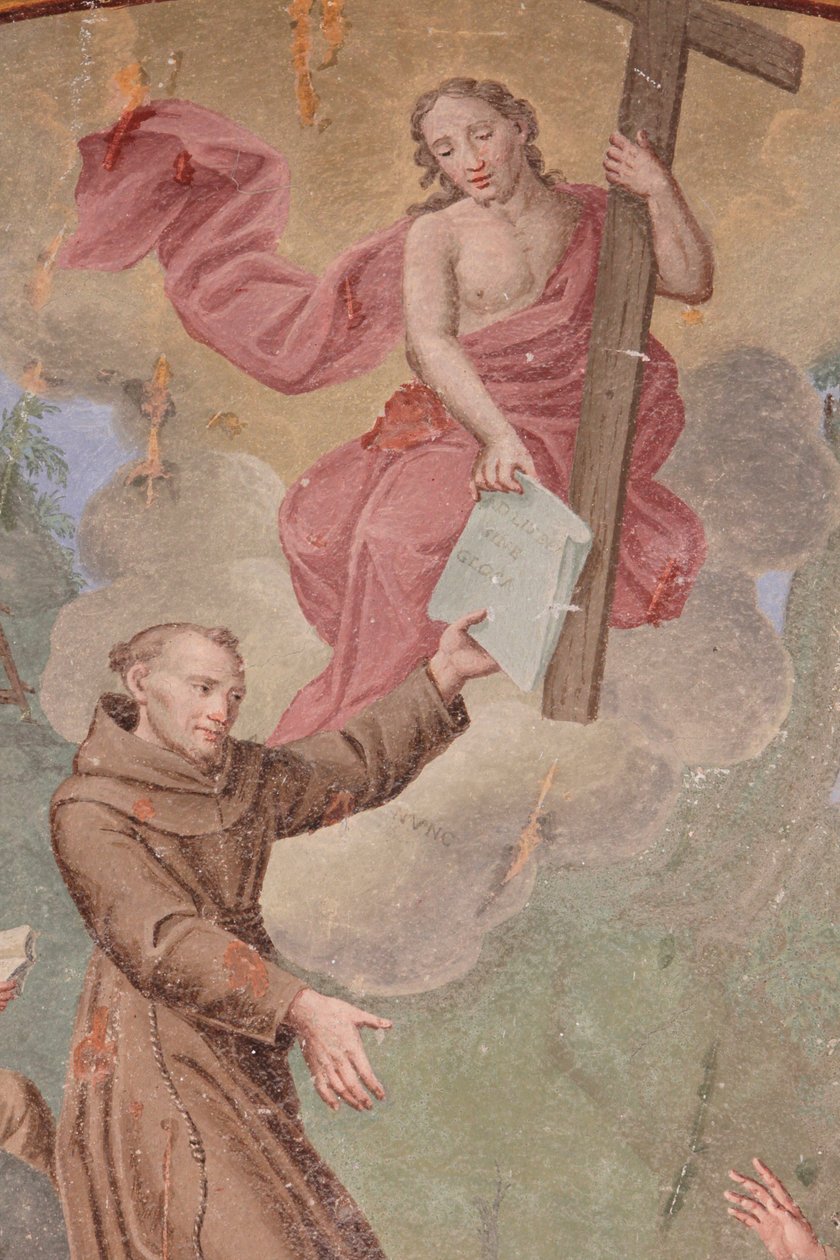 Mosteiro de Saorge, afresco do século XVIII, retratando a vida de São Francisco de Assis, Saorge, França de Unbekannt