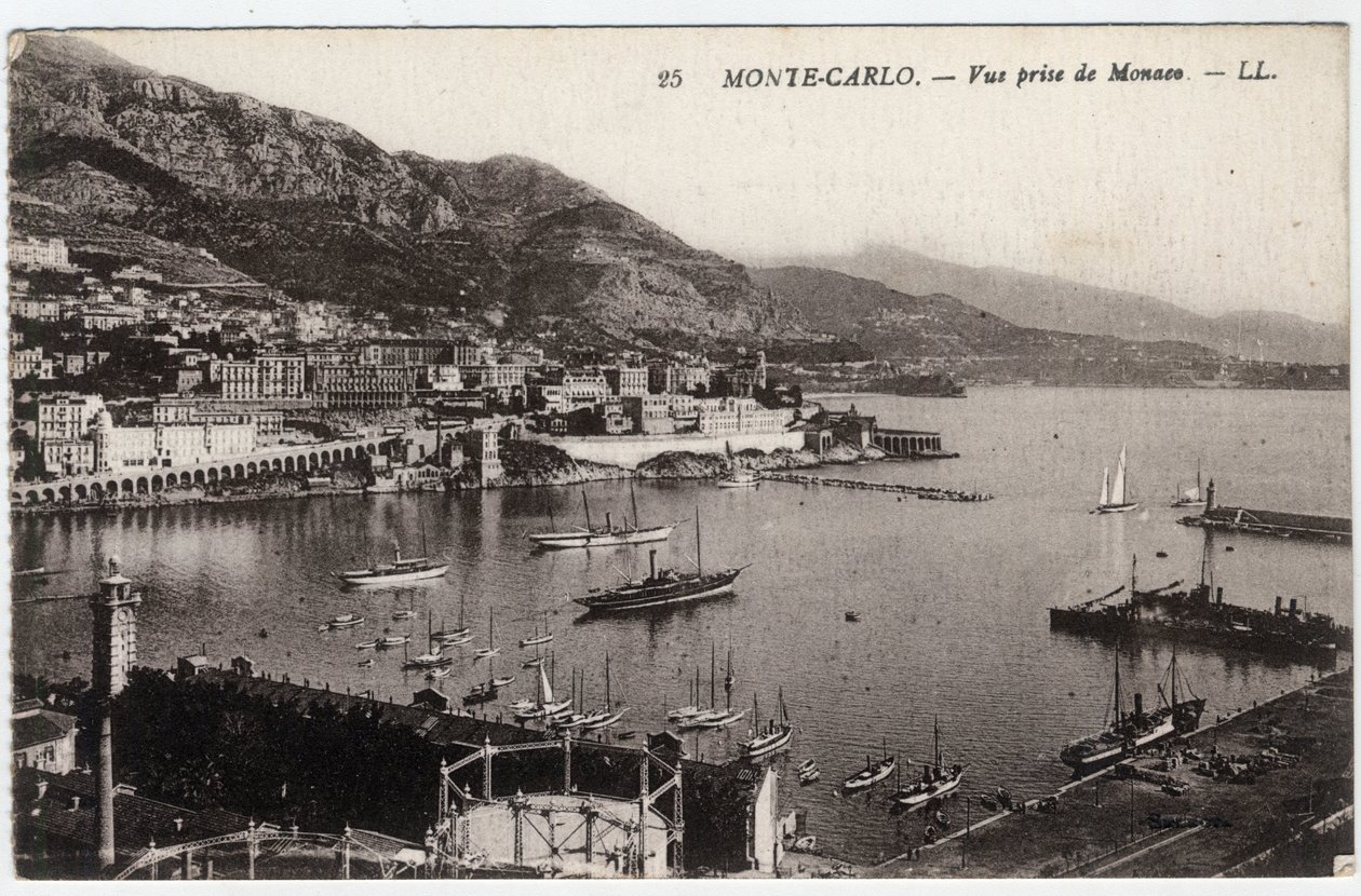 Monte Carlo (Monte-Carlo): Vista da cidade tirada do Mónaco - Cartão postal do final do século XIX ao século XX de William M. Timlin