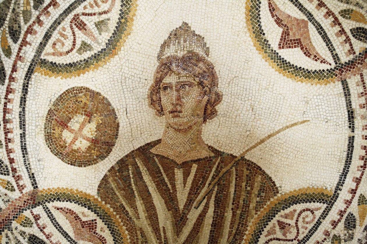 Mosaico: uma das nove musas. Polimnia: canção religiosa e retórica (detalhe). III AD/Musee d