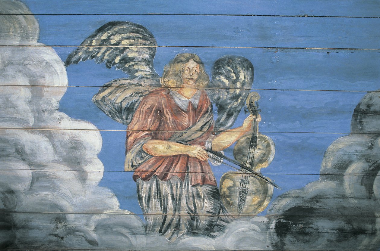 Mural pintado numa parede de madeira, Museu Etnográfico ao Ar Livre, Riga, Letónia de Benjamin Baud