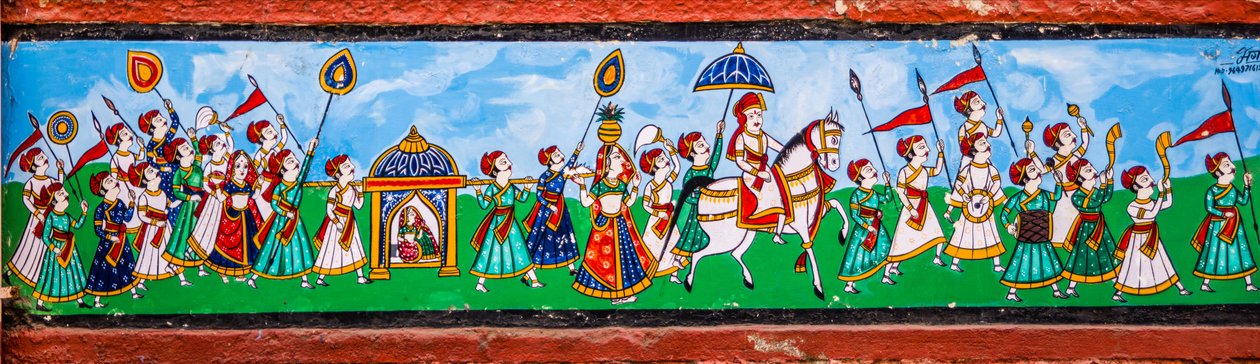 Pintura mural na cidade velha de Bundi, Bundi, Rajasthan, Índia, Ásia (foto) de Unbekannter Künstler