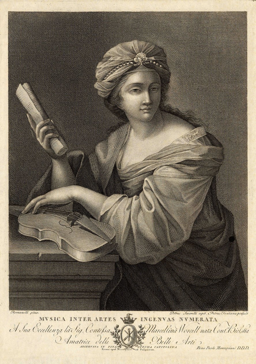 Musica inter artes ingenua numerata, gravura de Pietro Savorelli a partir de uma pintura de Giovanni Francesco Romanelli, pintor barroco do século XVIII. de Unbekannter Künstler