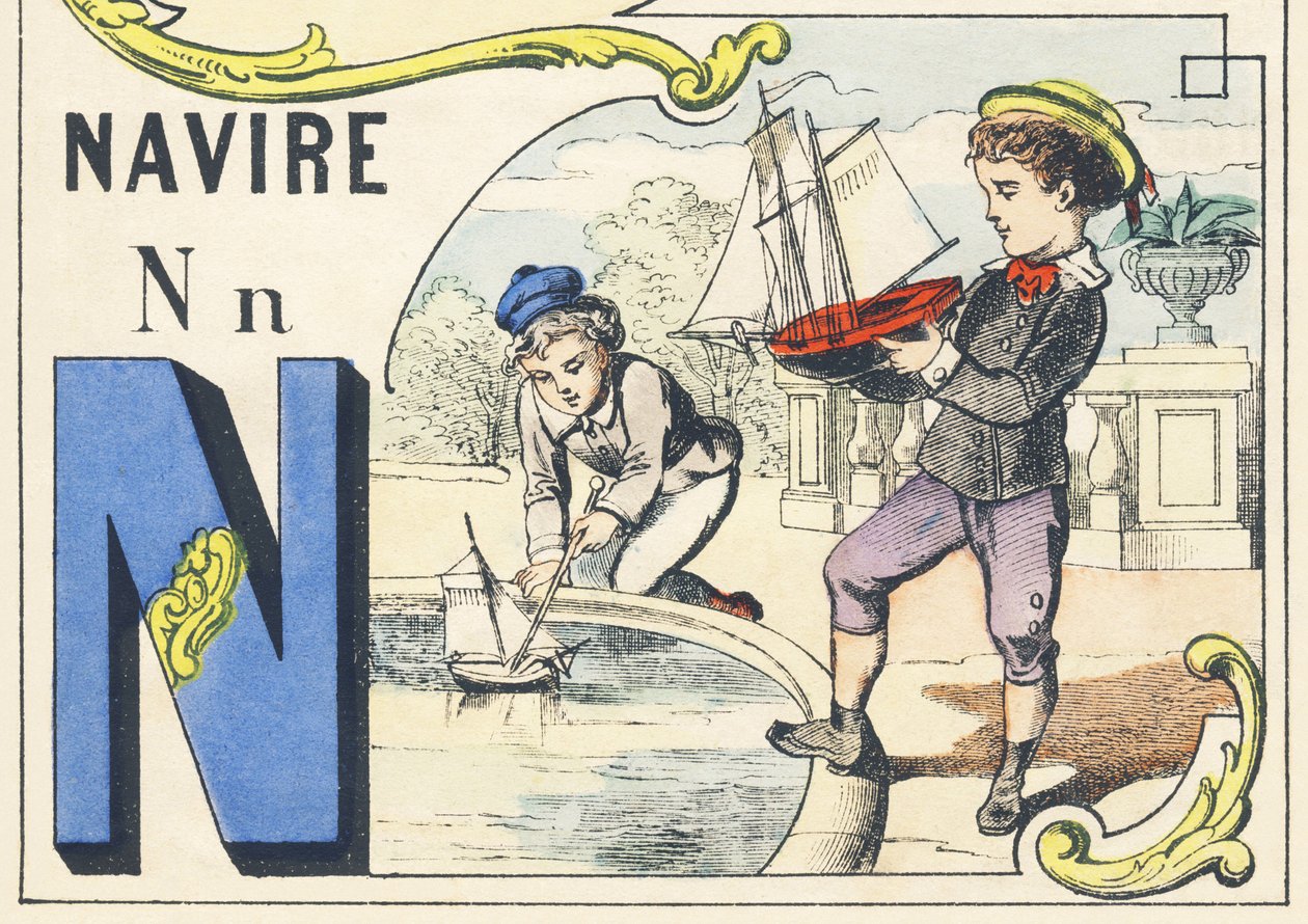 N: navio - Alfabeto dos Jogos, c.1890 (ilustração) de Unbekannt