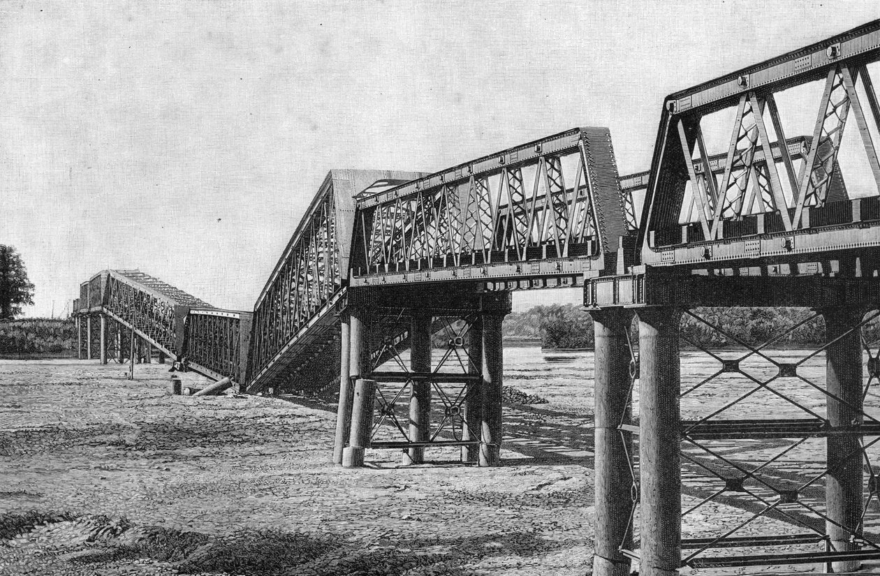 Ponte Ferroviária Nagara Gawa após o terremoto no Japão em 23 de outubro de Unbekannt