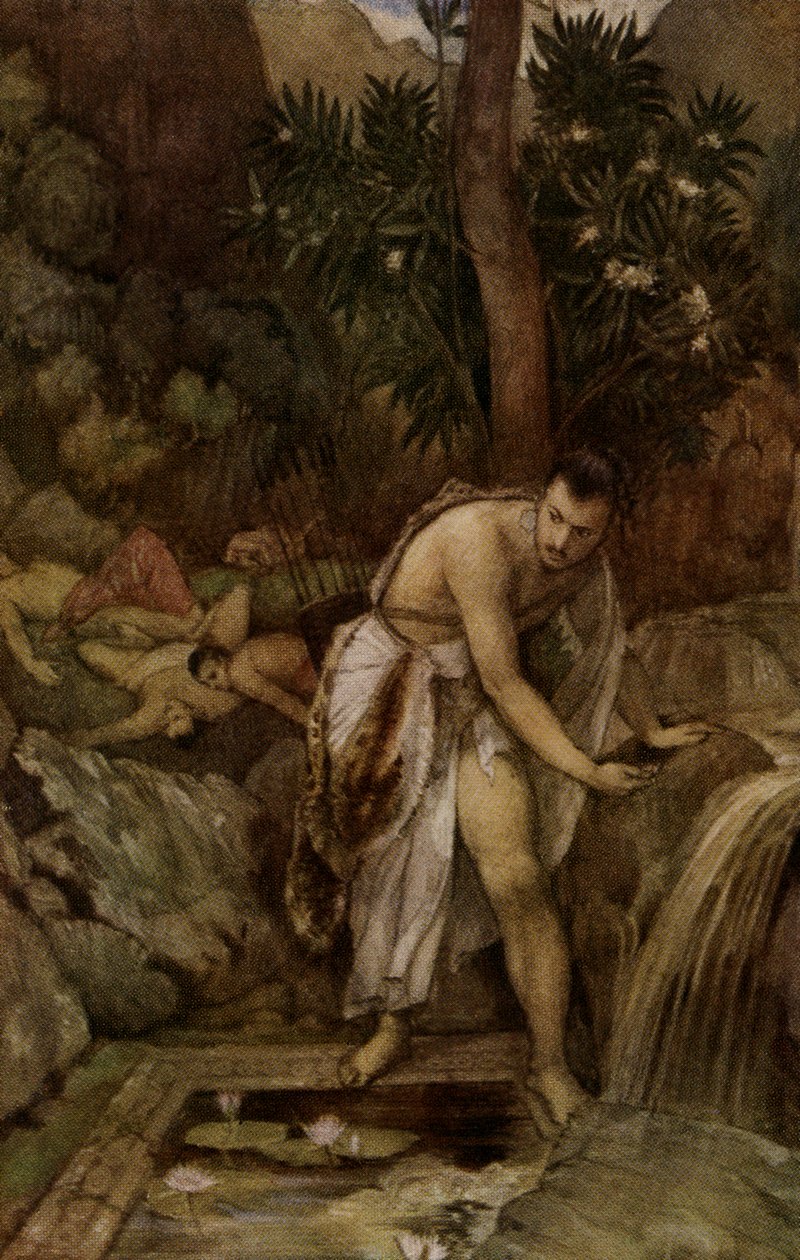 Nakula no lago envenenado, mito hindu (psotcard) de Unbekannter Künstler