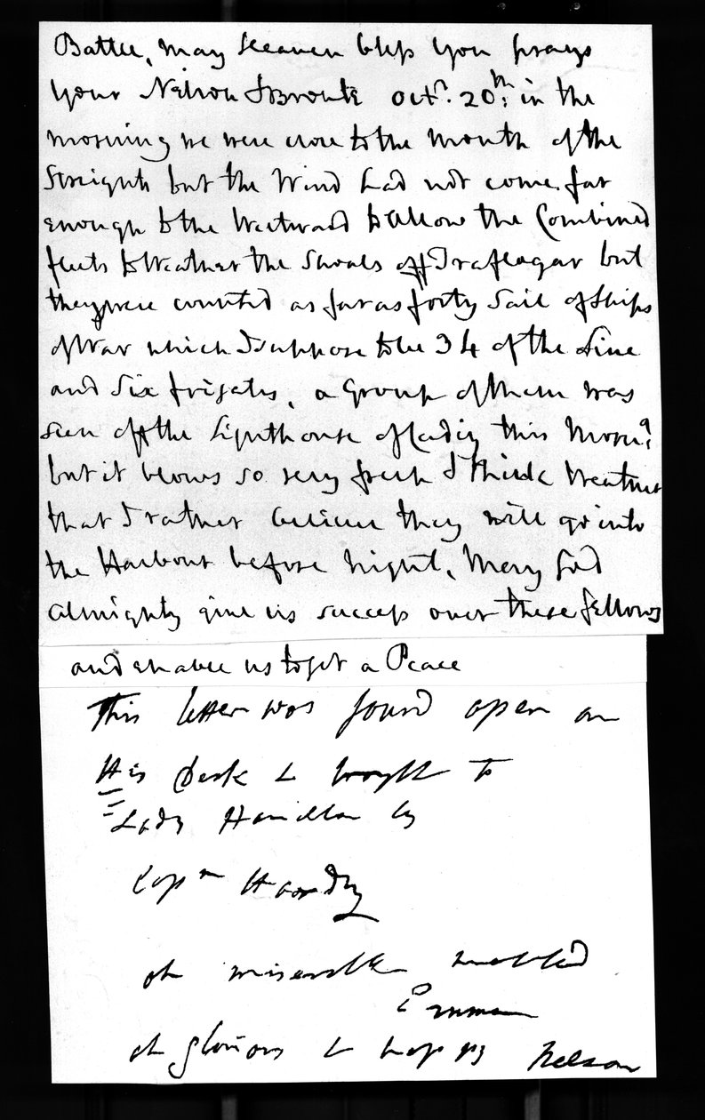 A última carta de Nelson para Lady Hamilton do seu navio HMS 