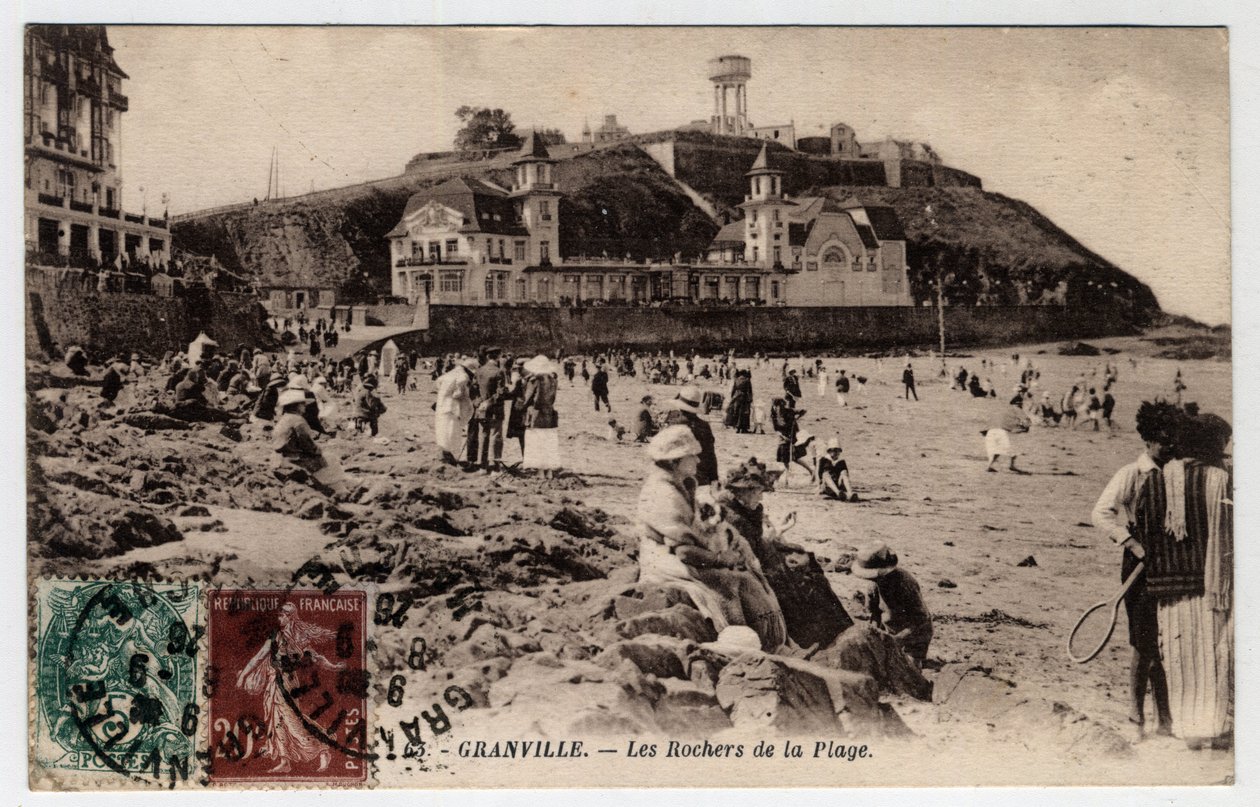 Normandia, Manche (50), Granville: as rochas da praia - Cartão Postal datado de 1926 de William M. Timlin