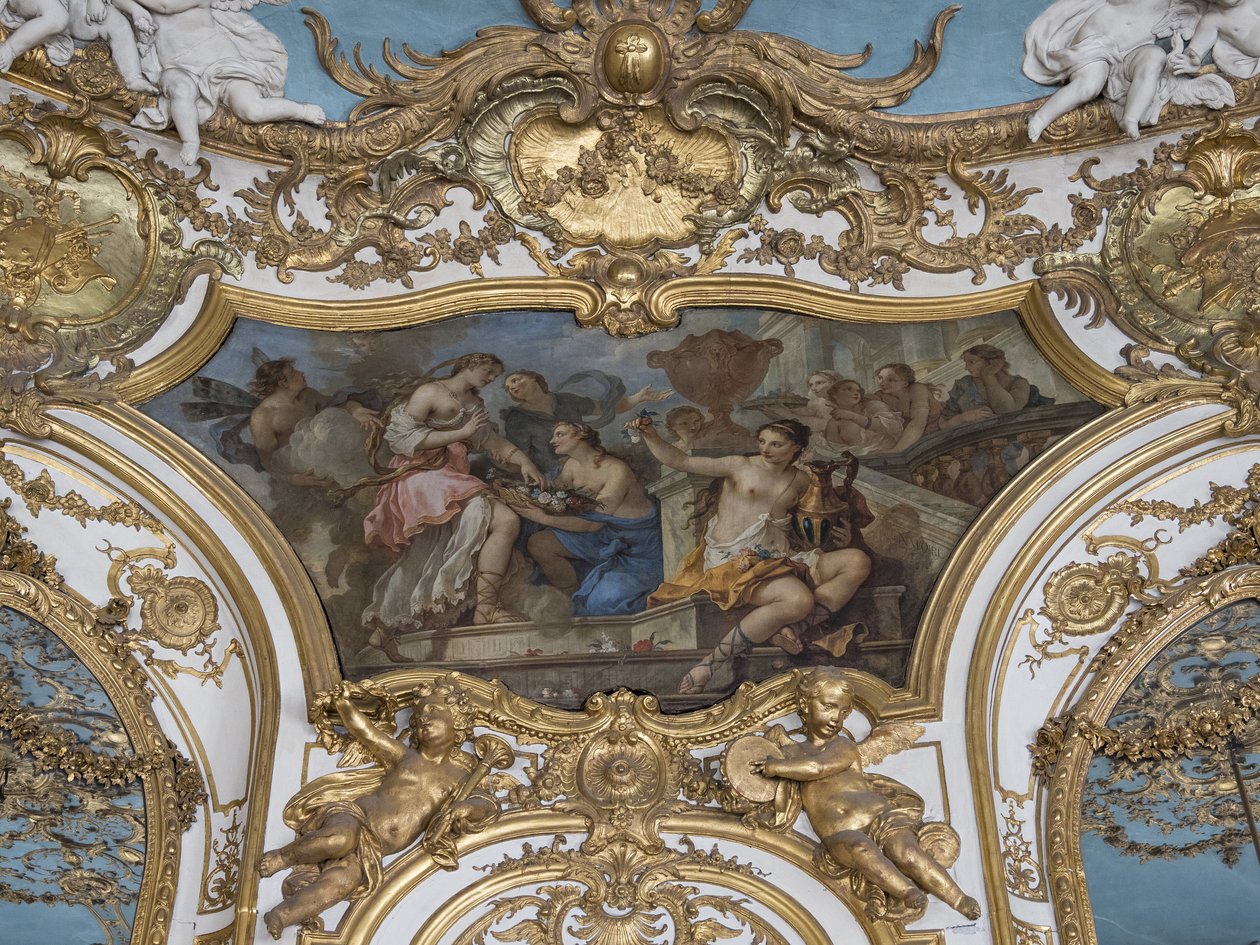 Ninfas oferecendo flores em Psique, no limiar do Palácio do Amor. Pintura de Charles Joseph Natoire (1700-1777) de Unbekannt