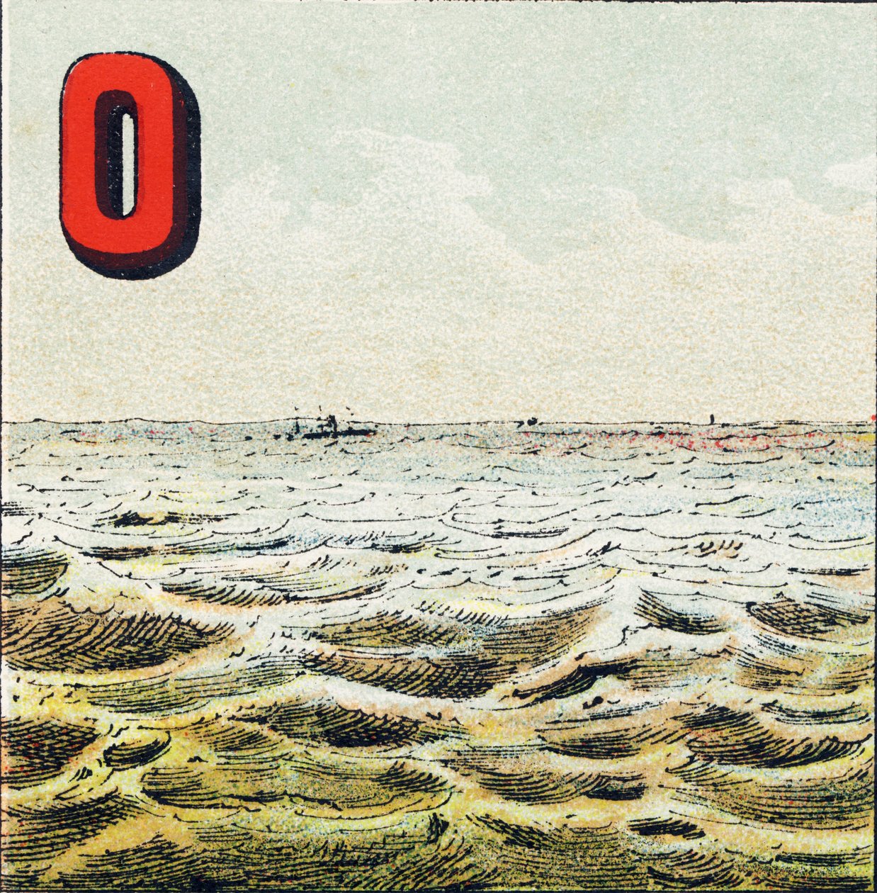O: Oceano. Incomensurável extensão de água que circunda a Terra. A água do Oceano é salgada; o homem não a pode beber - Gravura tirada da geografia alfabética. Guerin-Muller et Cie, editeurs, Paris de Unbekannt