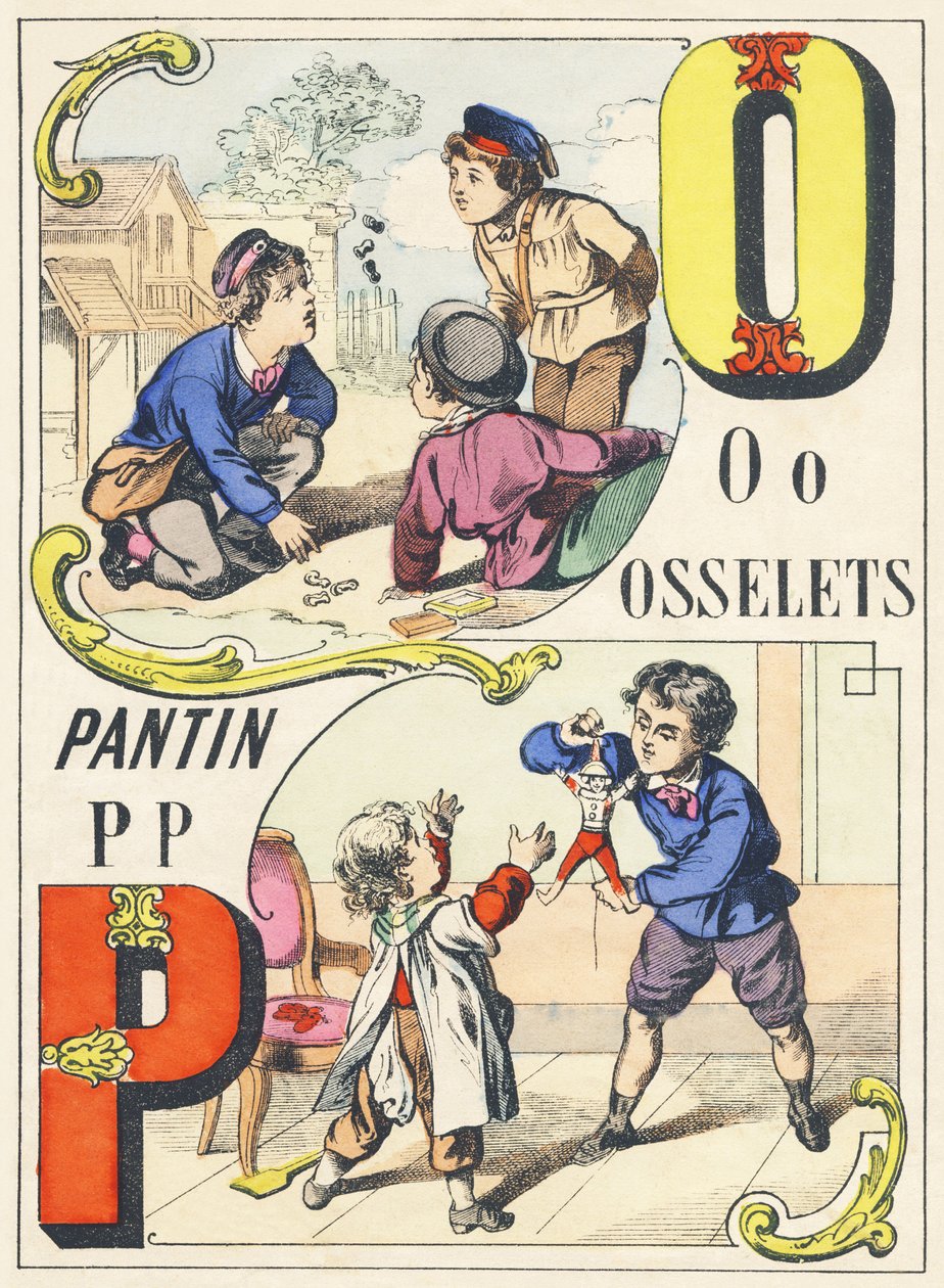 OP: osselets, pantin - Games Alphabet, c.1890 (ilustração) de Unbekannt