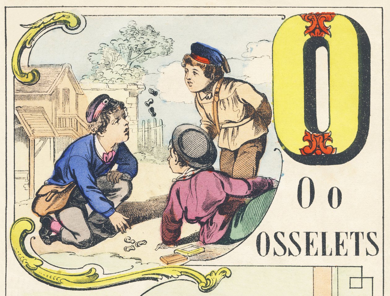 O : osselets - Jogos Alfabeto, c.1890 (ilustração) de Unbekannt