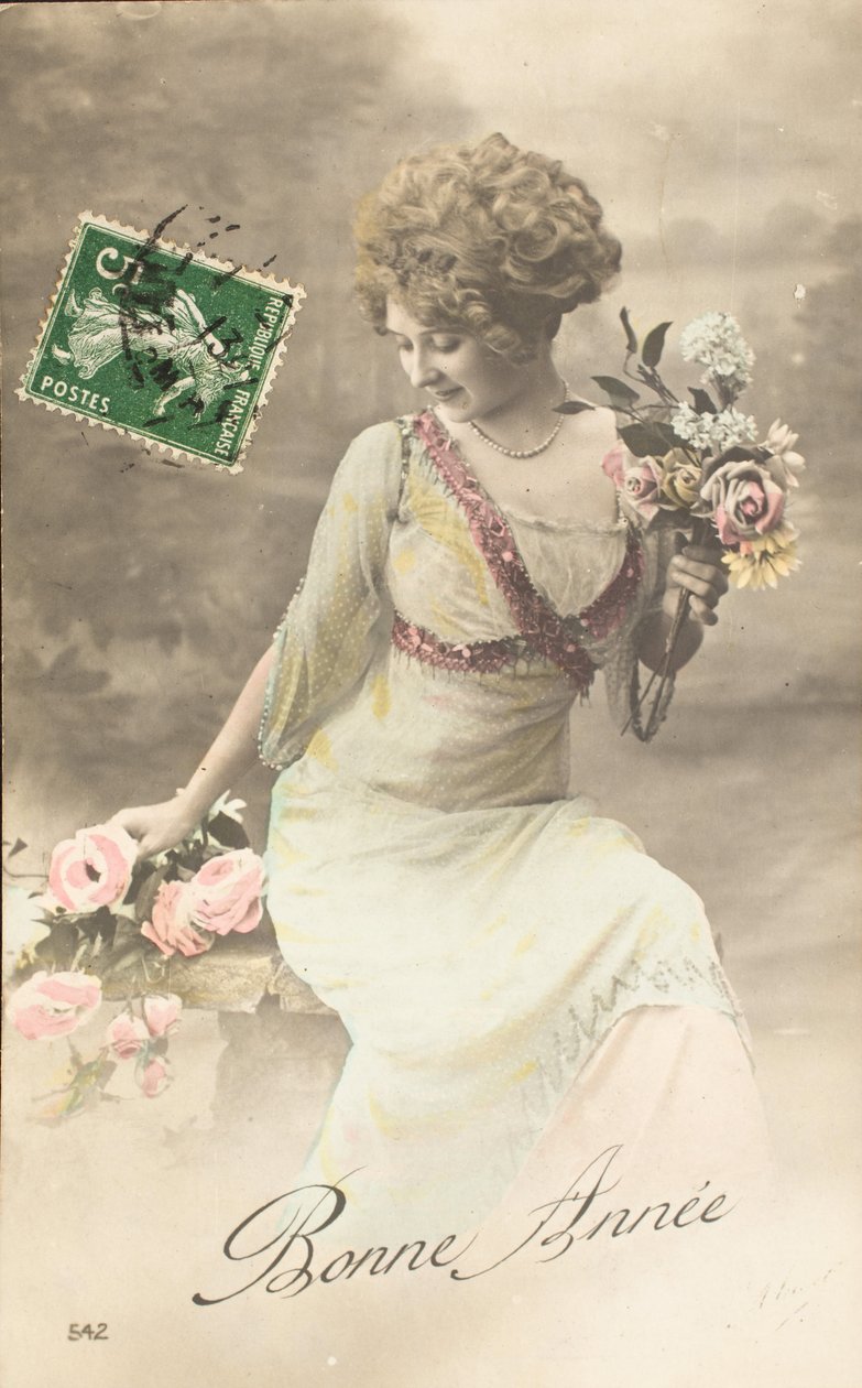 Antigo cartão postal/ano feliz/desejo/ mulher Belle Epoque de William M. Timlin