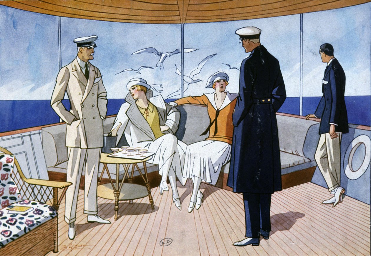 Num iate, c. 1925 (aguarela) de Unbekannter Künstler