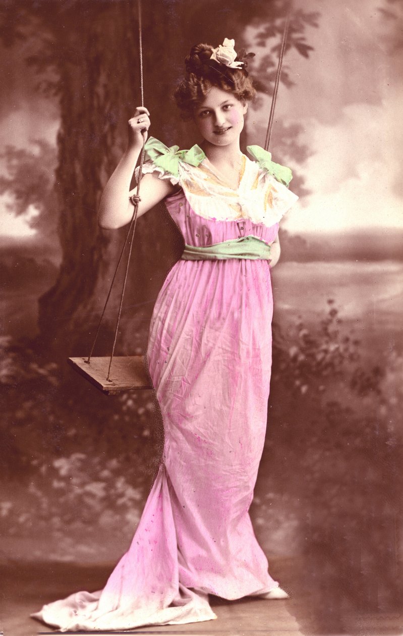 No baloiço: postal fantasia 1910 de Unbekannter Künstler