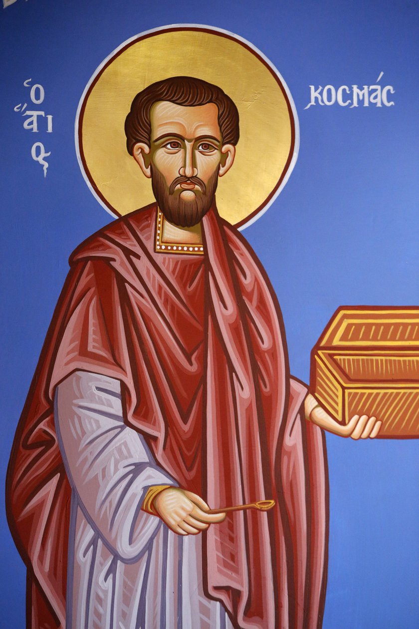 Igreja Ortodoxa em Pedoulas, Chipre. Santo Cosmas fresco, 20150510, Pedoulas, Chipre de Unbekannt