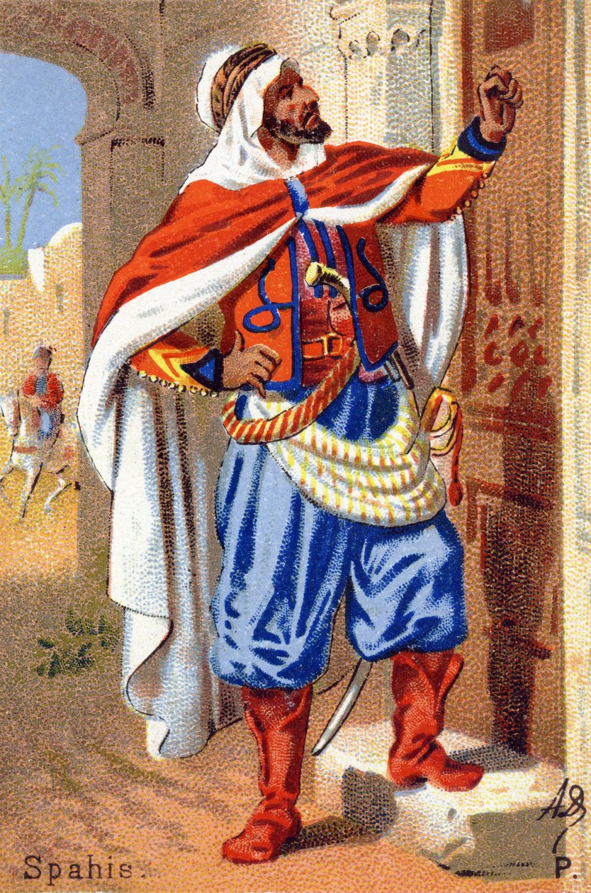 P: Spahis. Gravura em "Alfabeto Militar" . Iniciais do Ilustrador: A. D. Editora desconhecida. Cromolitógrafos do final do século XIX. Dim: 10,5x7cm . de Unbekannt
