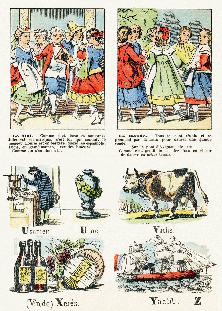 Página 8 - traje le bal, la ronde - Alfabeto de entretenimento infantil c.1890 (litografia) de Unbekannt