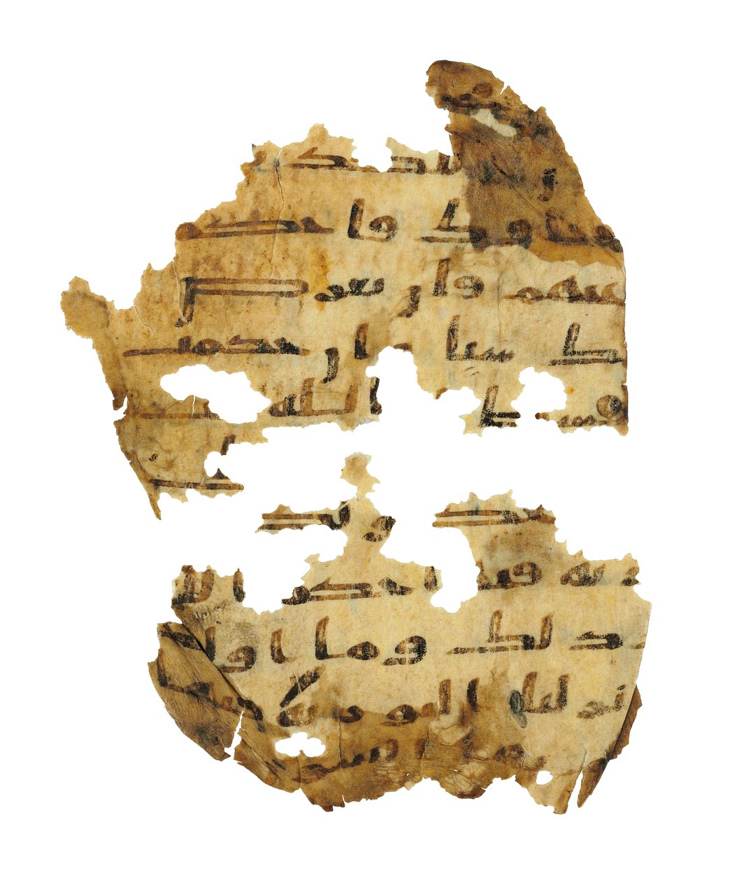 Página de um palimpsesto do Alcorão não registrado copiado em uma Bíblia copta anterior, provavelmente Egito, século c.8 (tinta em pergaminho) de Unbekannt