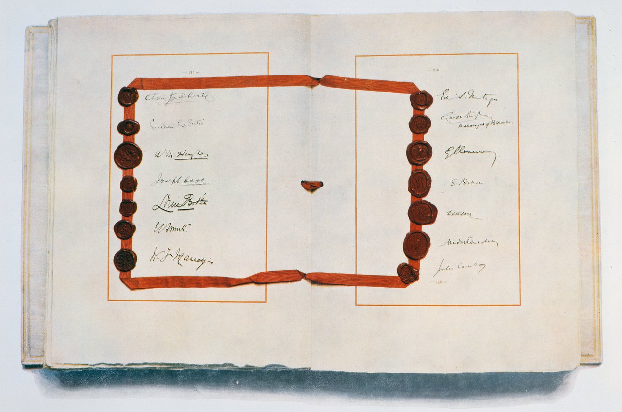 Página do Tratado de Versalhes com os signatários, 28 de Junho de 1919 (tinta sobre papel) de Unbekannt