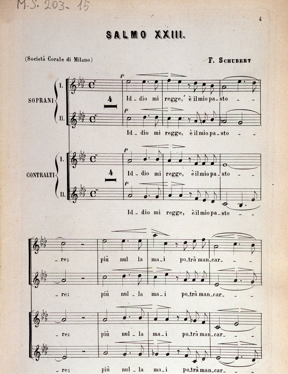 Página da partitura do Salmo 23, op 132, D 706 de Franz Schubert de Unbekannter Künstler