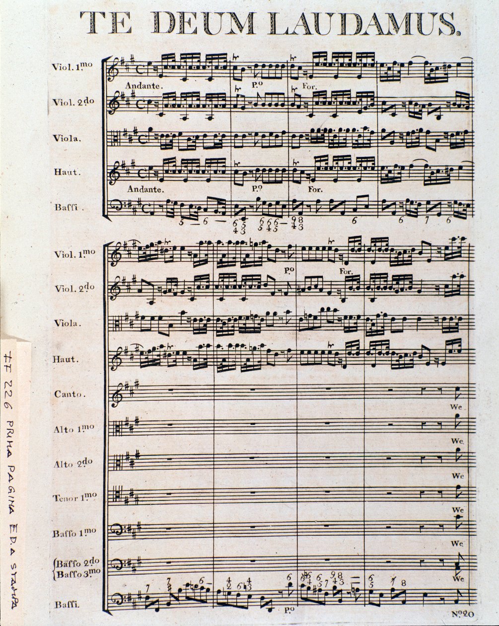 Página da partitura musical de Te deum por G F Handel de Unbekannter Künstler