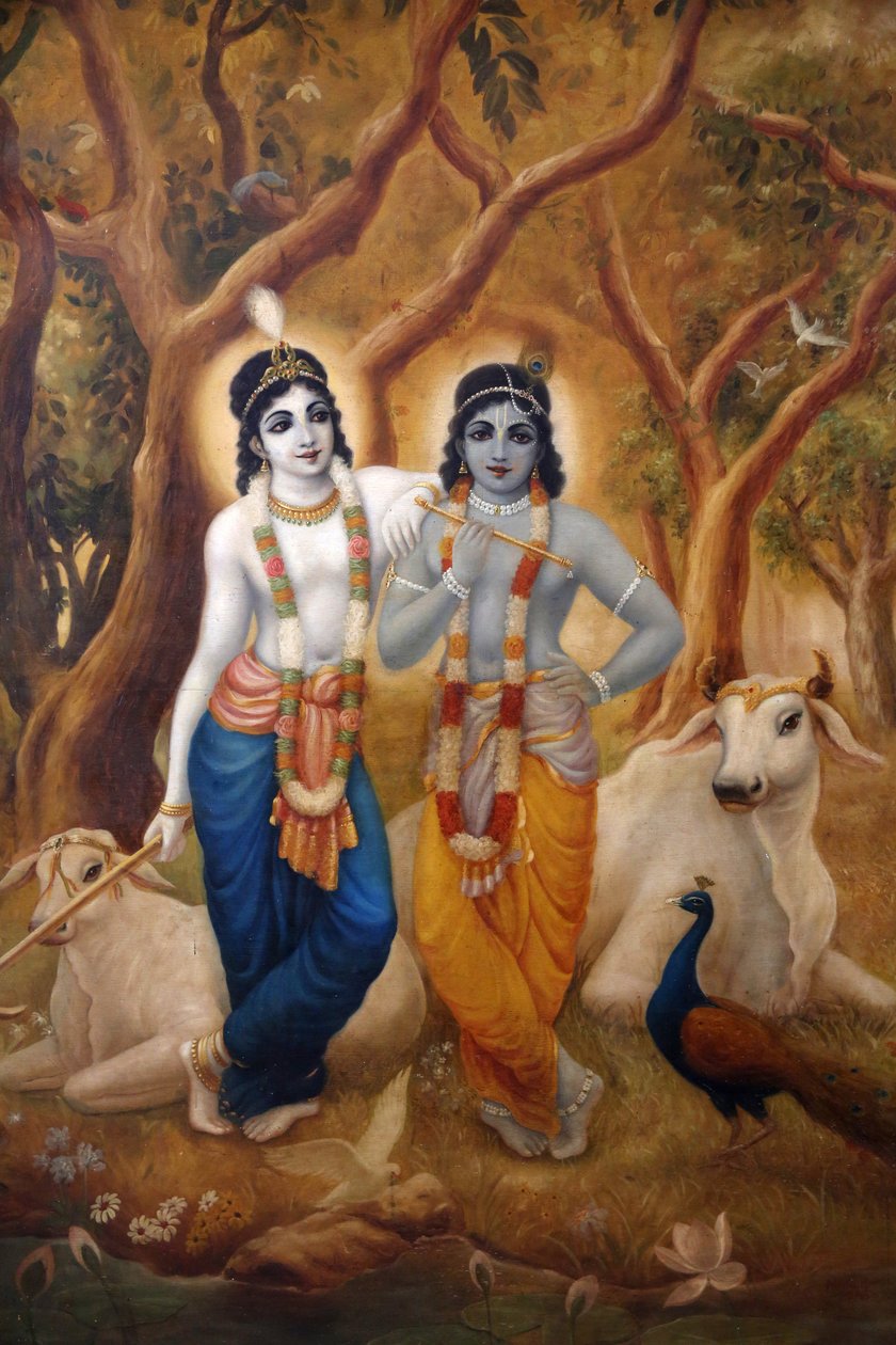 Pintura retratando o deus hindu Krishna ao lado do seu irmão Balaram. Índia de Unbekannt