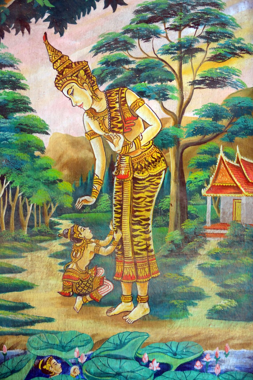 Pintura retratando a história de vida de Shakyamuni Buda. Wat Naxai. Vientiane. Laos, 20151106, Vientiane, Laos. de Unbekannt