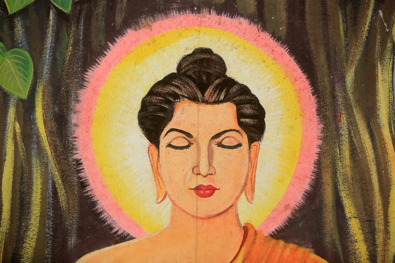 Pintura retratando a história de vida de Shakyamuni Buda. Wat Naxai. Vientiane. Laos./ Naxai. Vientiane. Laos, 20151106, Vientiane, Laos. de Unbekannt