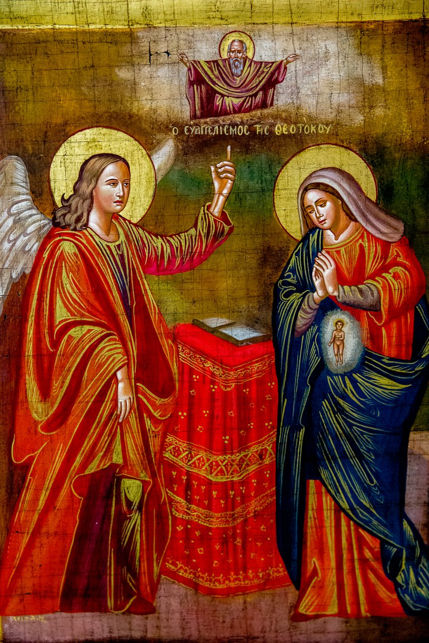 Pintura na igreja ortodoxa grega da Anunciação, Nazaré, Israel, A Anunciação, 2018 (foto) de Unbekannt