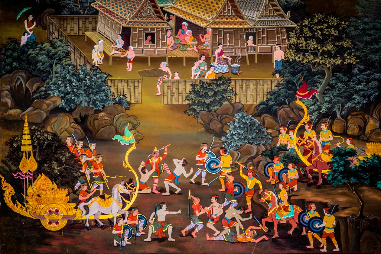 Pinturas de cenas de aldeia com Buda na Tailândia, Wat bang riang, Thub Pat/ Pinturas, Wat bang riang, Thub Pat, Phang Nga, Tailândia, Ásia (foto) de Unbekannter Künstler