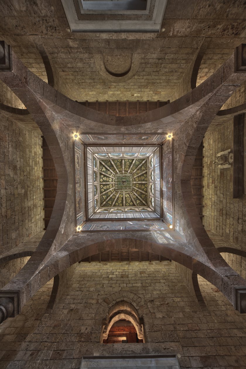 Palermo, O Palácio Real ou Palazzo dei Normanni (Palácio dos Normandos), Torre Joharia, Sala dos Ventos: cúspide de madeira com a Rosa dos Ventos (Rosa da Bússola) no seu centro, vista Zenital de Unbekannter Künstler