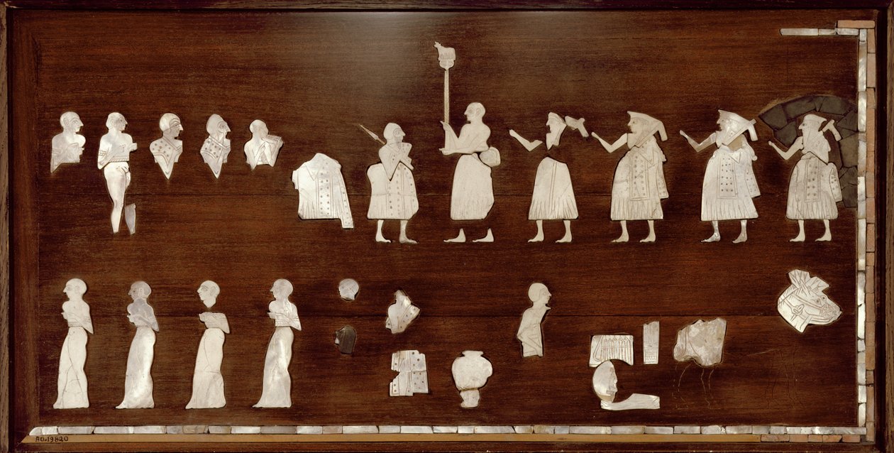 Painel conhecido como o "Padrão de Mari", Período Dinástico Primitivo, c.2500 a.C. (concha, calcário e betume) de Unbekannt