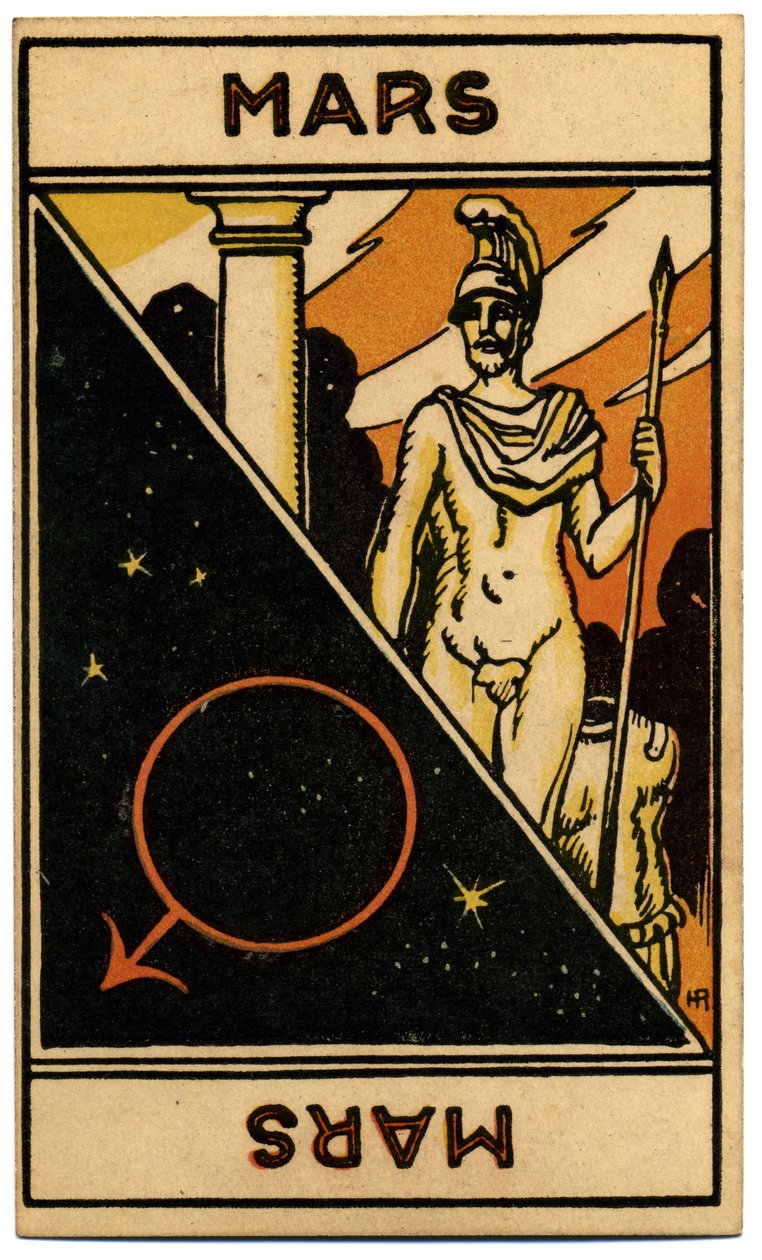 Paranormal. Astrologia. Marte (planeta). Carta astrológica de: Le Tarot Astrologique (Tarô astrológico), de Georges Muchery, França de Unbekannter Künstler