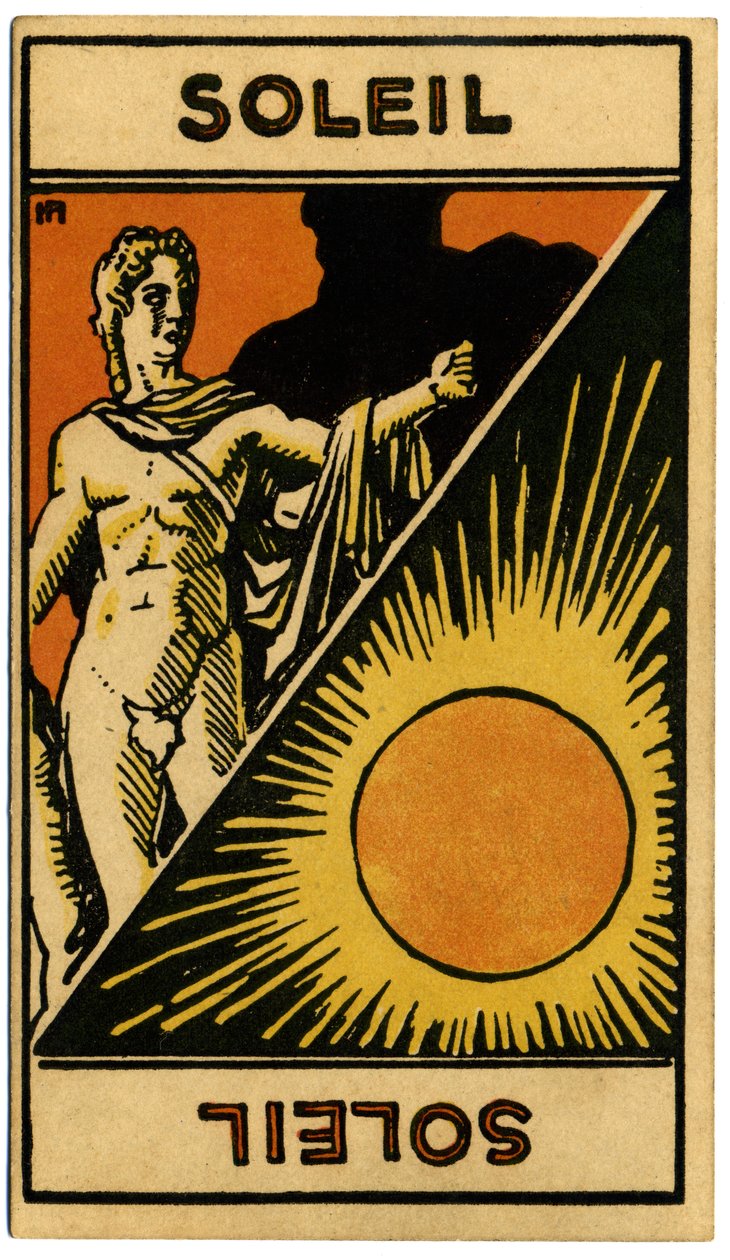 Paranormal. Astrologia. O Sol (estrela). Carta astrológica de: Le Tarot Astrologique (Tarô astrológico), de Georges Muchery, França de Unbekannter Künstler