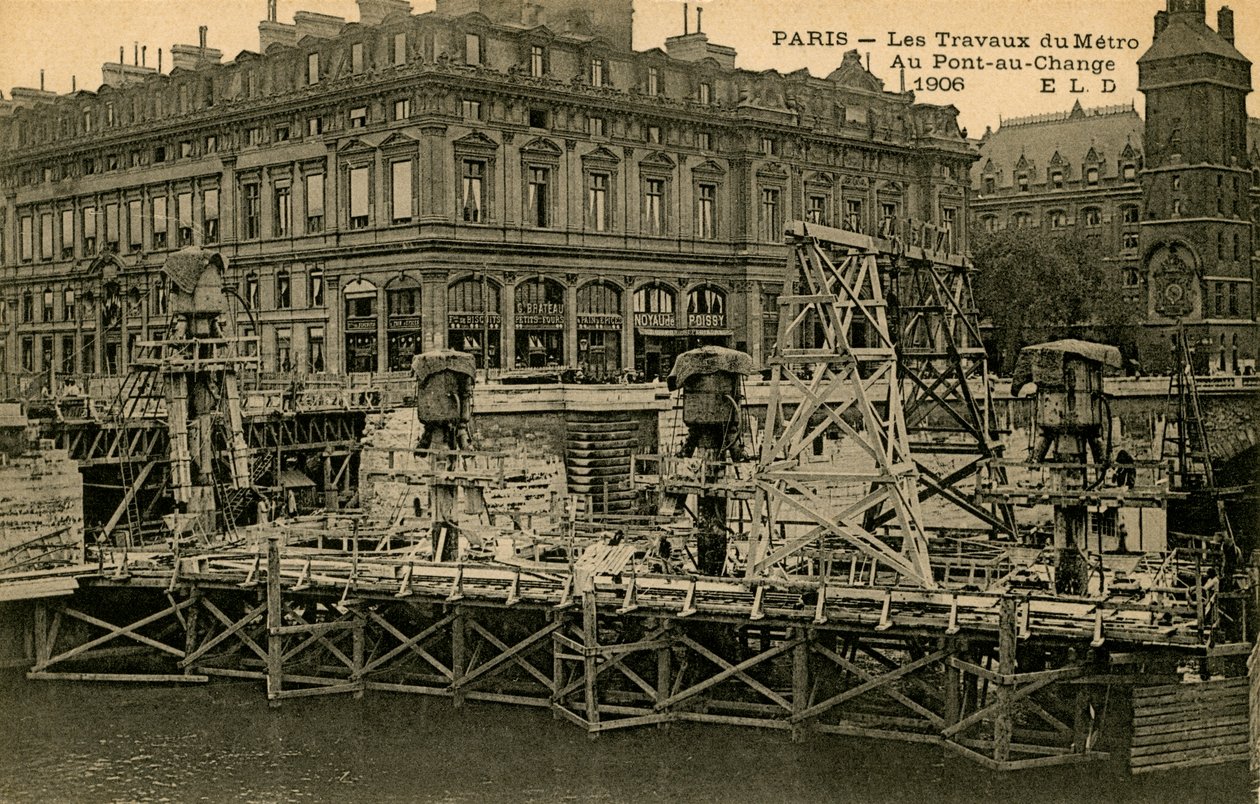 Construção do metro de Paris em Pont-au-Change de Unbekannter Künstler