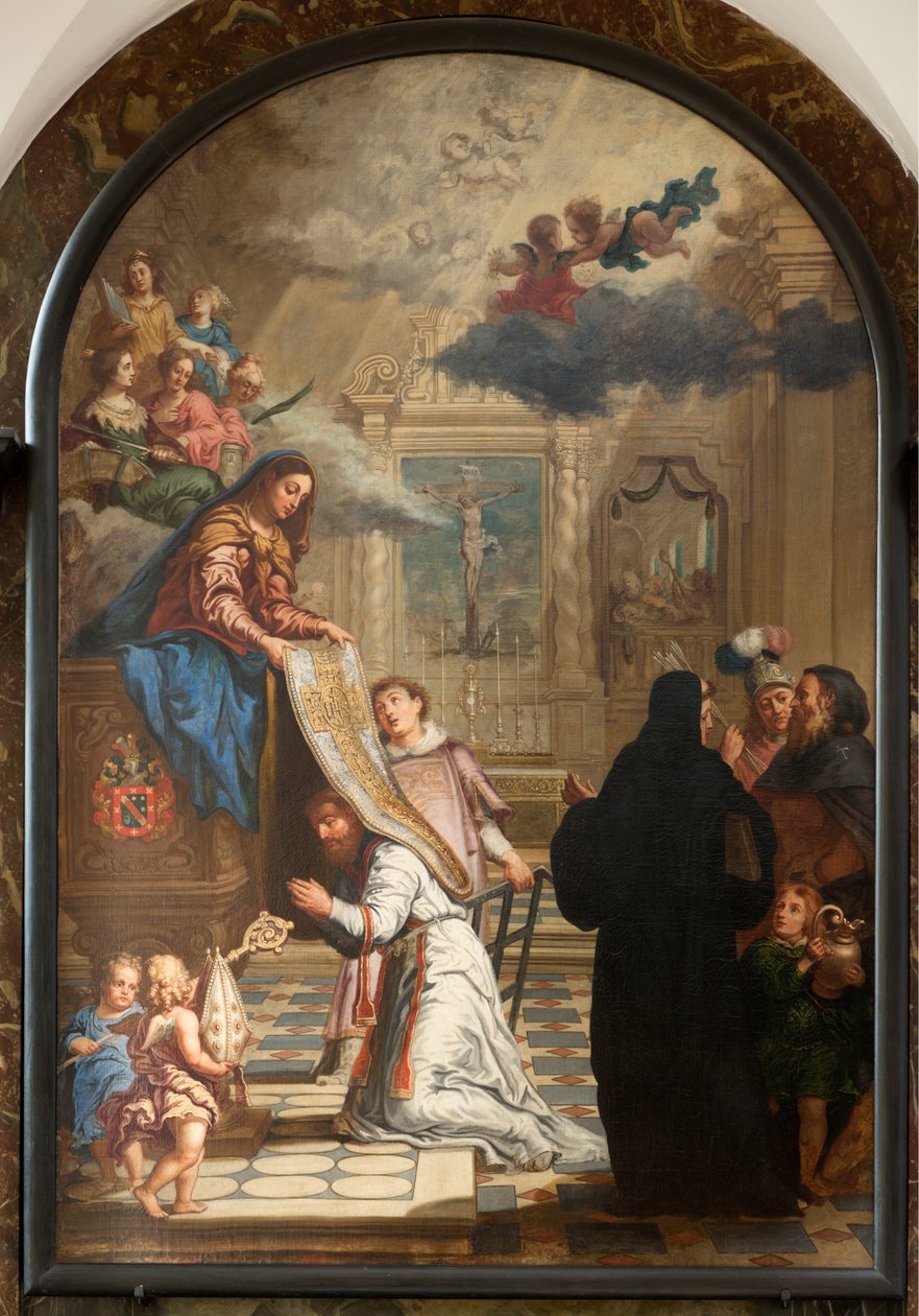 Igreja Paroquial (Parochiekerk Onze-Lieve-Vrouw). Interior. Pintura. Nossa Senhora a dar uma casula a Saint-Ildefonsus. de Unbekannter Künstler