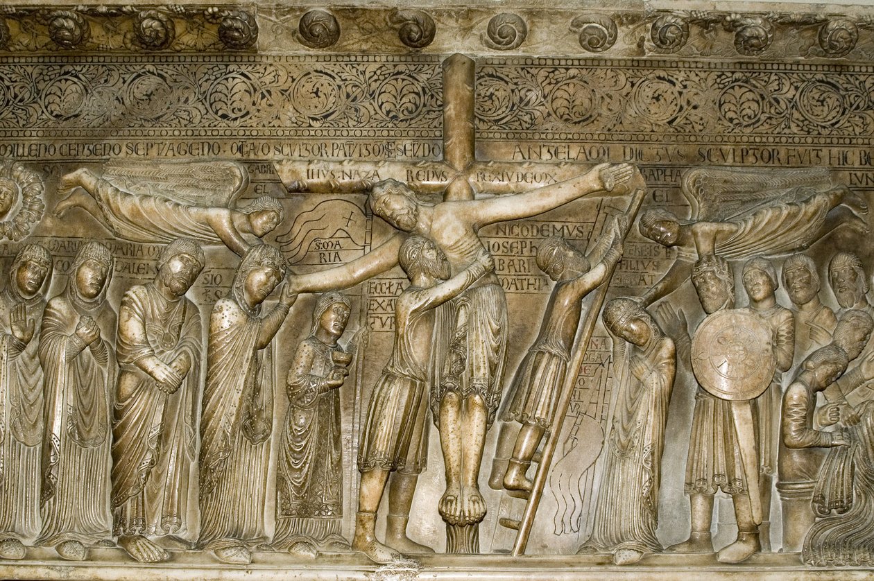 Parma Emilia Romagna Itália Piazza del Duomo no Duomo Dome Desposizione Descida da Cruz por Benedetto Antelami 1178 de Unbekannt