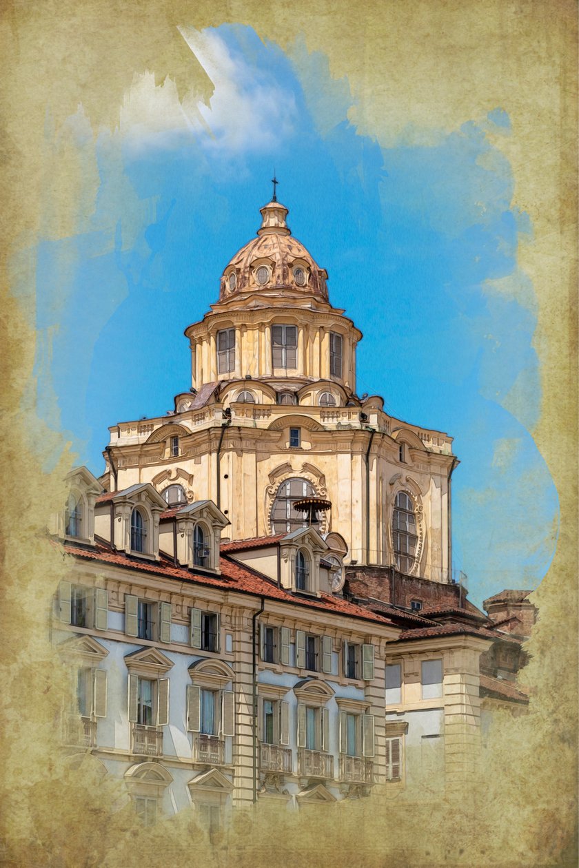 Piazza Castello: igreja de São Lourenço, Turim, Piemonte, Itália (foto manipulada) de Unbekannt