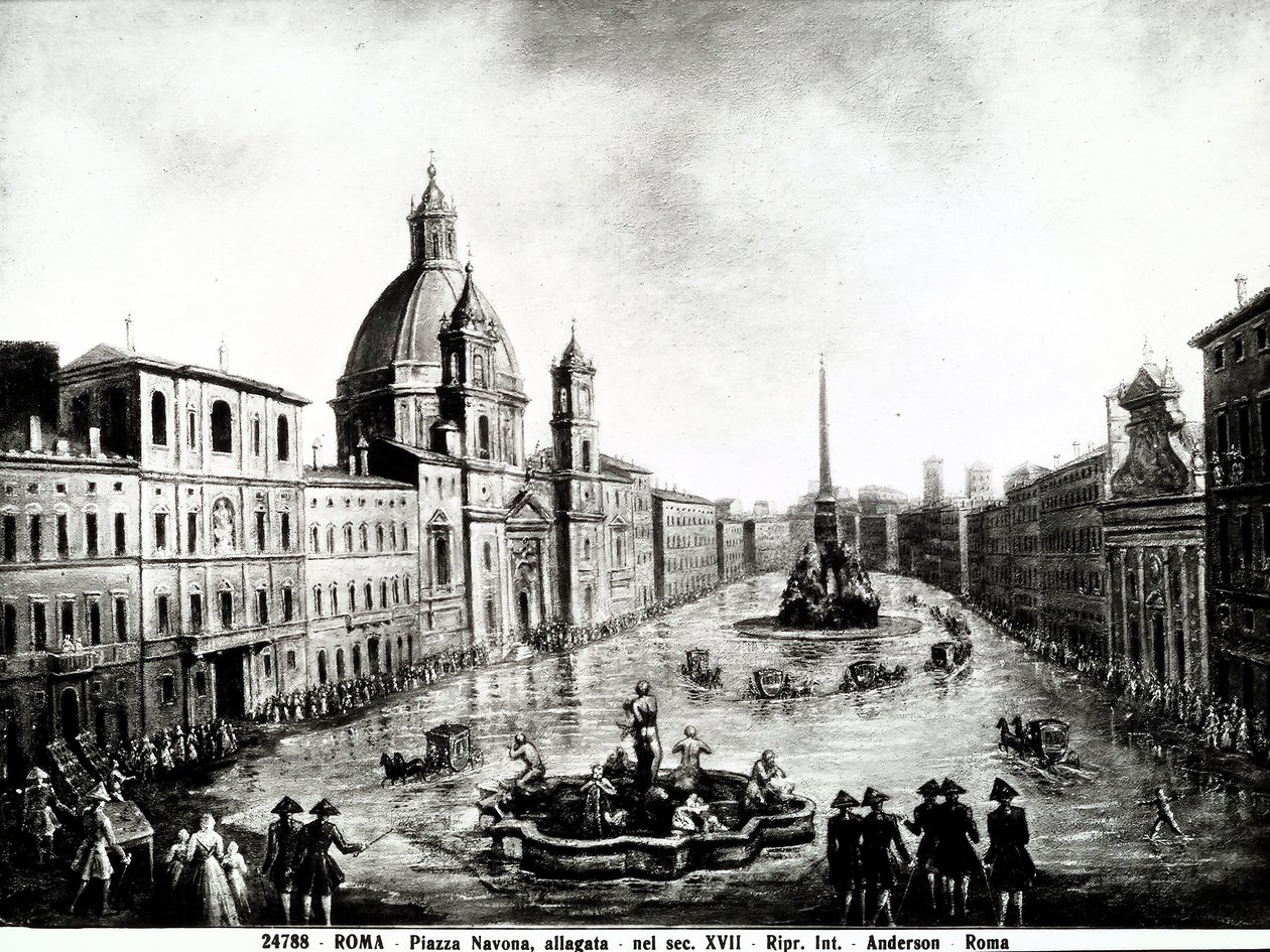 Piazza Navona em Roma, estampa do século XVII alojada em Roma de Unbekannt