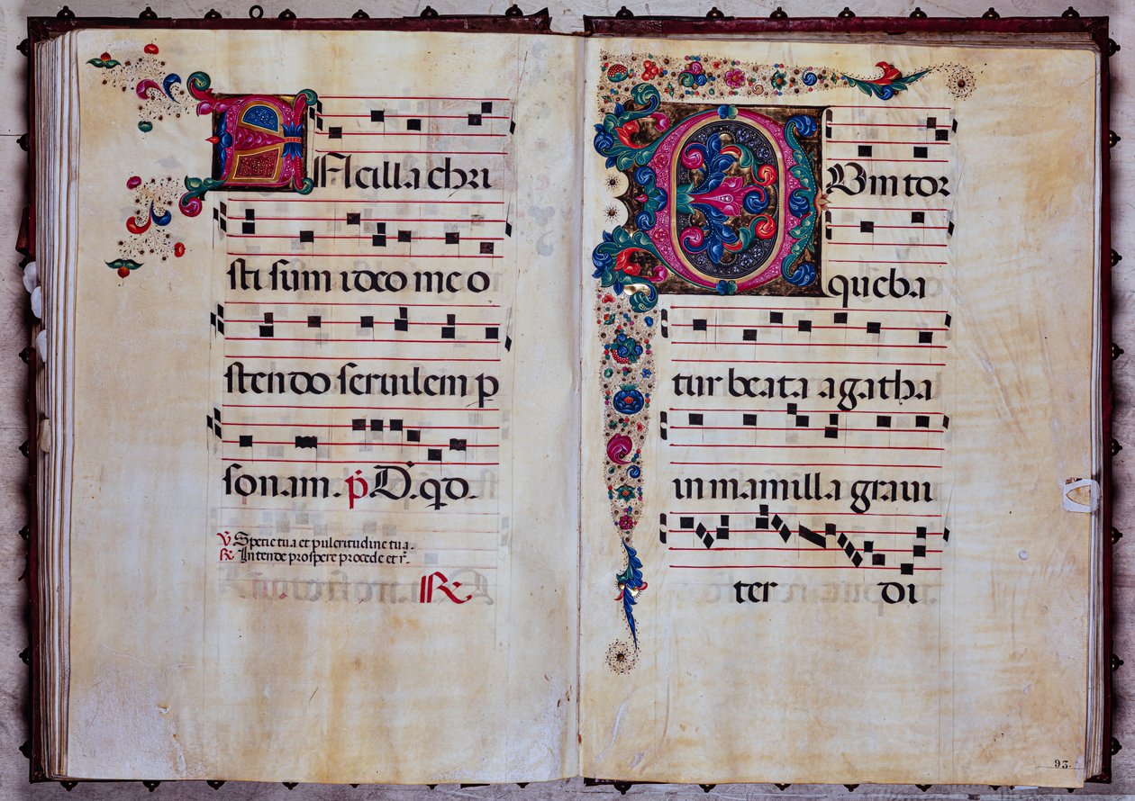 Biblioteca Piccolomini: livro coral, cod.12.N, ff. 92v-93r com "Foliated initial", de Venturino Mercati. de Unbekannter Künstler