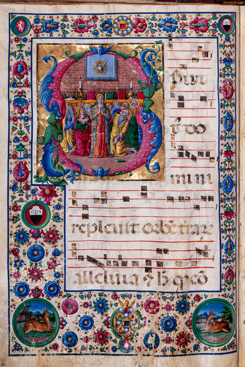 Biblioteca Piccolomini: livro coral, cód. 23.8, ss. 100v com “O Pentecostes”, de Girolamo da Cremona. de Unbekannter Künstler