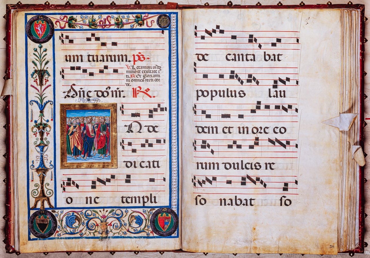Biblioteca Piccolomini: livro coral, cód. 26.R, ss. 29v-30r com “Cristo e todos os Santos”, de Giovanni di Taldo. de Unbekannter Künstler