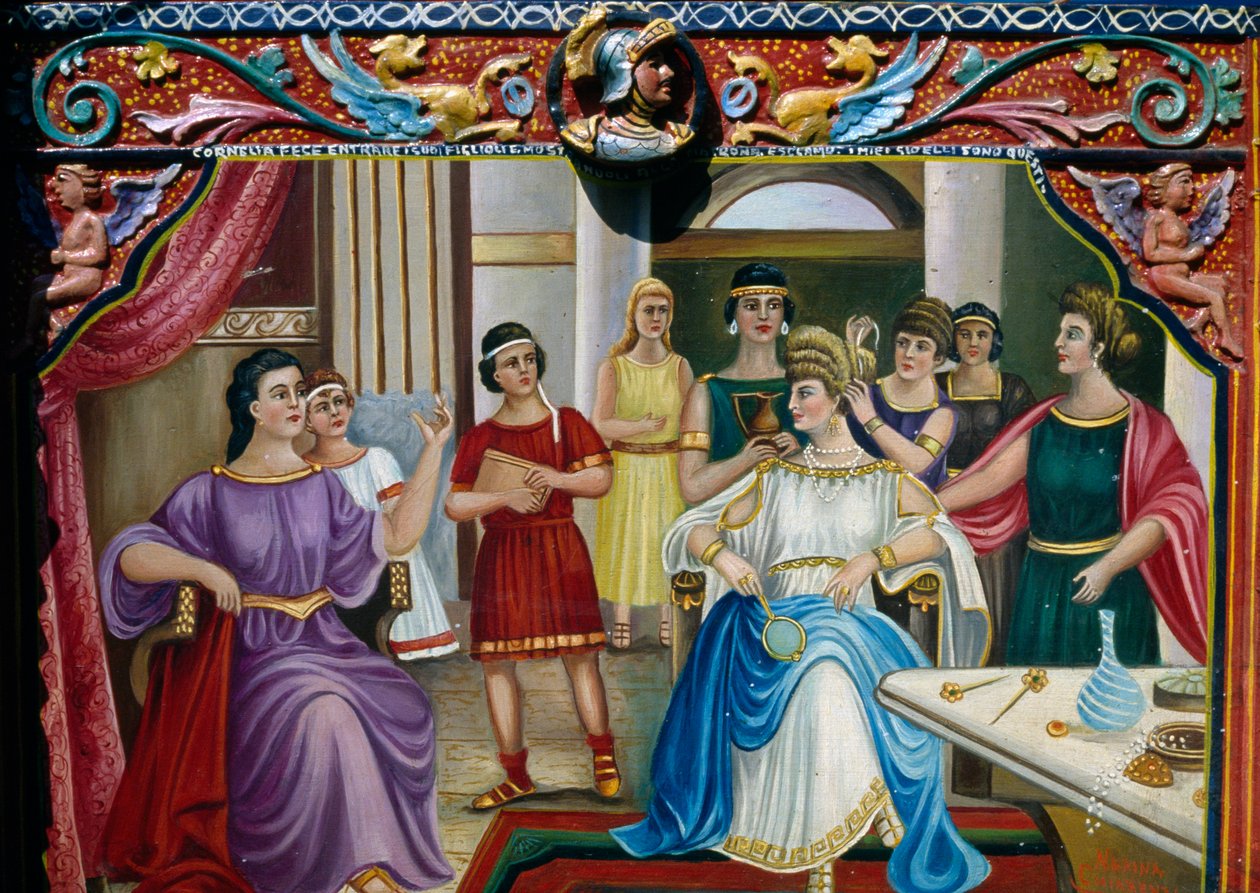 Decoração pictórica sobre carrinho siciliano retratando a matrona romana, Sicília, Itália, Detalhe de William M. Timlin