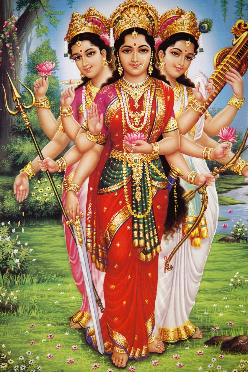 Foto das deusas hindus Parvati, Lakshmi & Saraswati Índia de Unbekannt