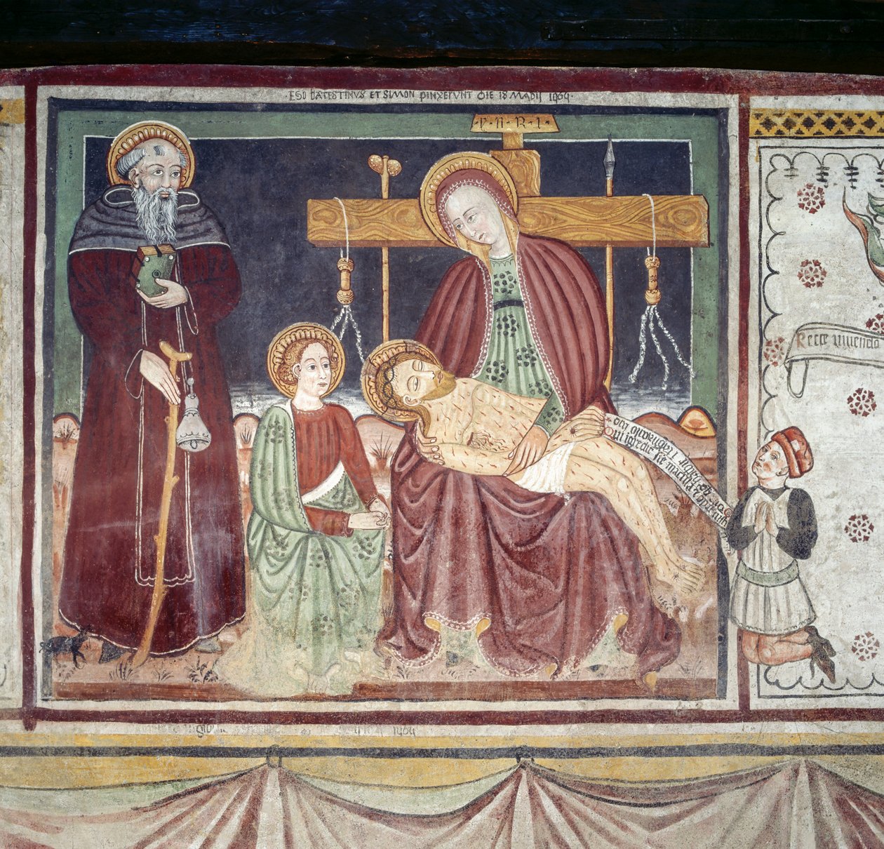 Pieta com Santo António Abade, fresco, Museu Homo Salvadego, Sacco, Cosio Valtellino, Lombardia, Itália de Benjamin Baud