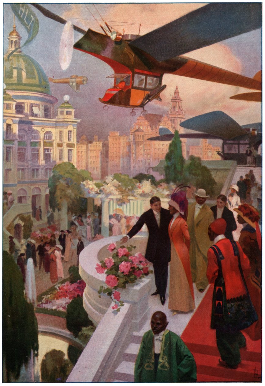Aviões no futuro. (Ilustração, ca. 1910) de Unbekannter Künstler