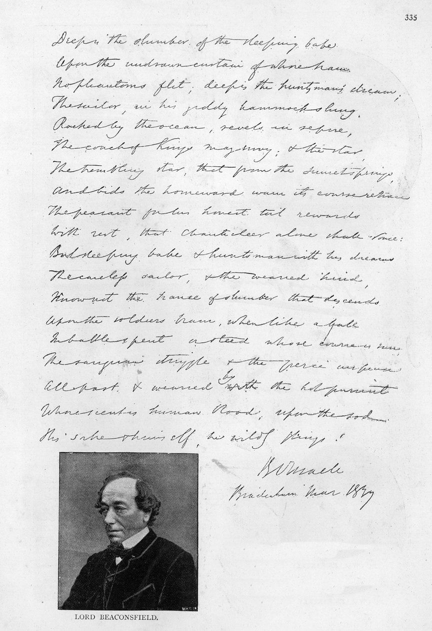 Poema escrito por Disraeli quando jovem de Unbekannt