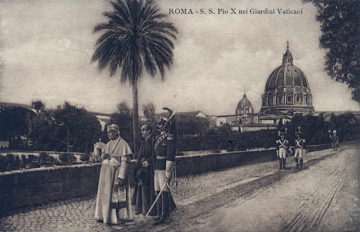 Papa Pio X (1835-1914) caminhando pelas ruas de Roma - Cartão Postal 1903-1914 de William M. Timlin