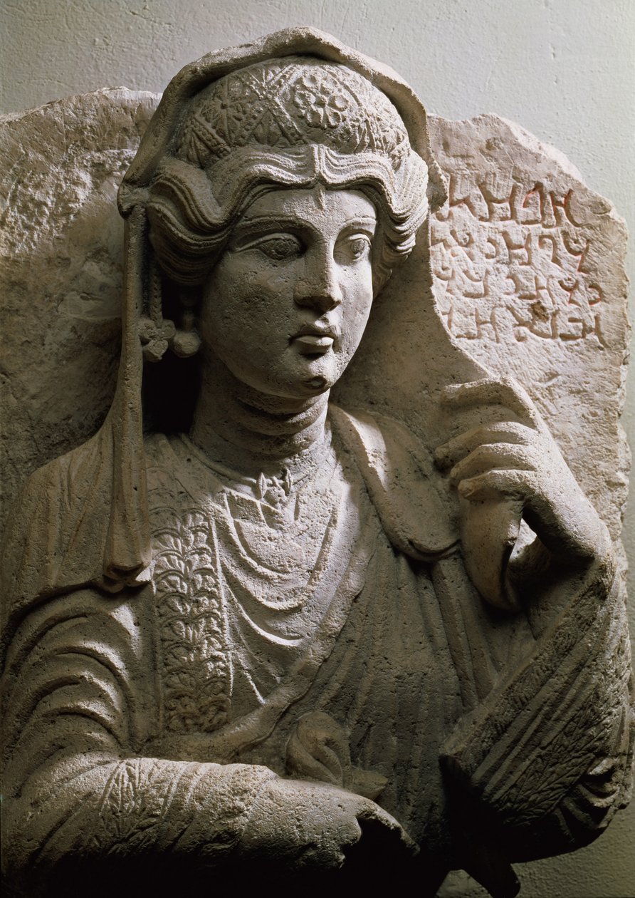 Retrato em relevo de sepulcro, romano, c.2º/3º d.C. (pedra) de Unbekannt